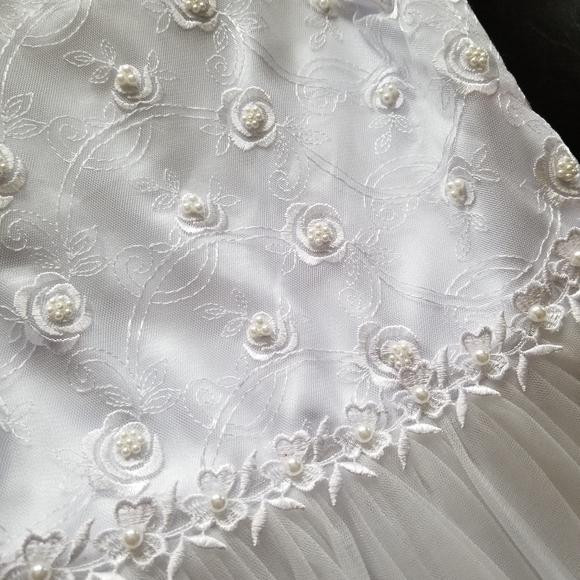 ❗Big Girl White Long Beaded Floral Full Tulle Skirt Flower Girl Dress 10❗ - Picture 3 of 7